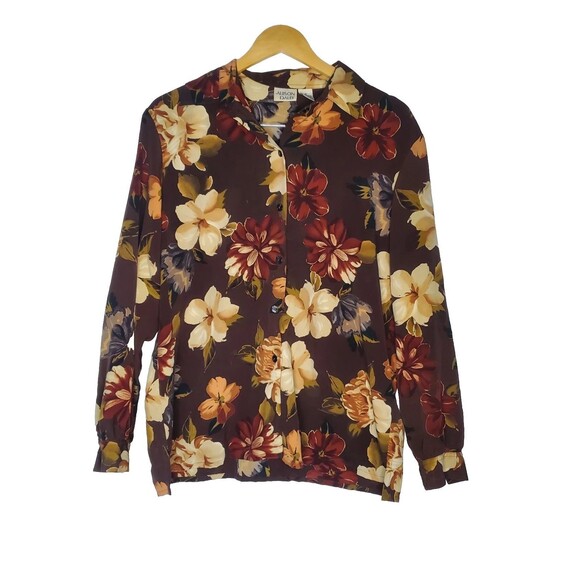 Alison Dailey Vinage Brown Floral Button Down Size 14 - Picture 1 of 4